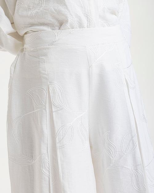 Embroidered Wide Leg Pants Offwhite