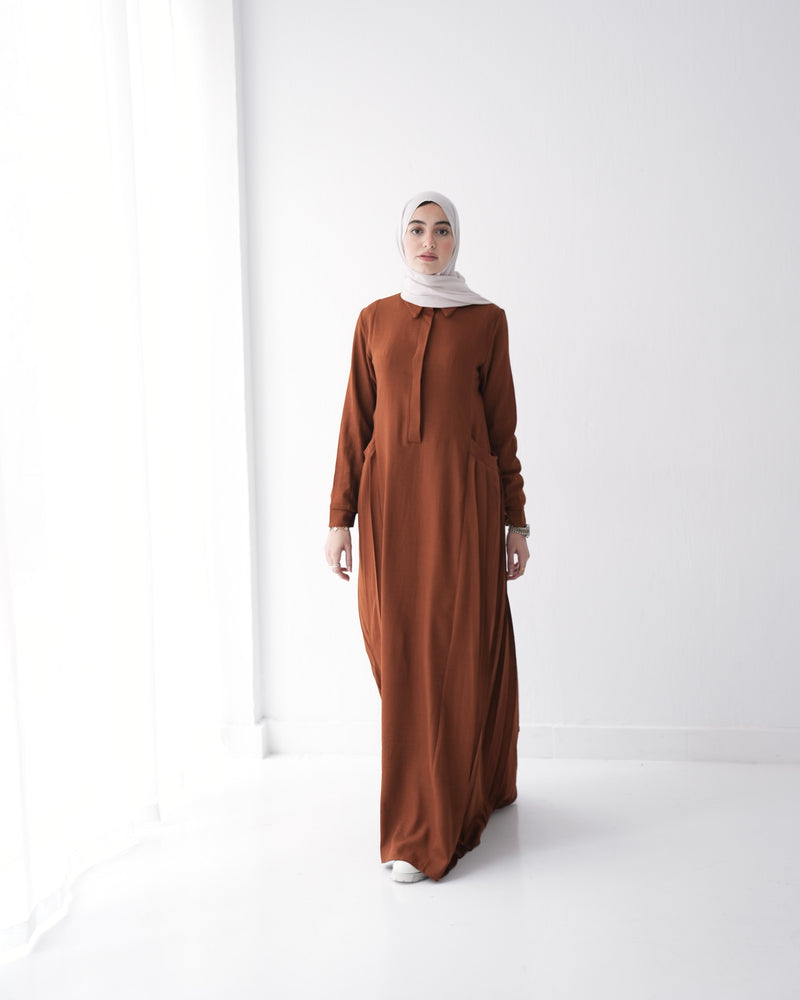 Linen Dress With Pockets Rust