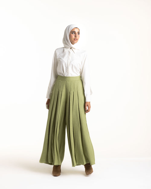 Linen Pleated Jupe Pantalon Pistachio