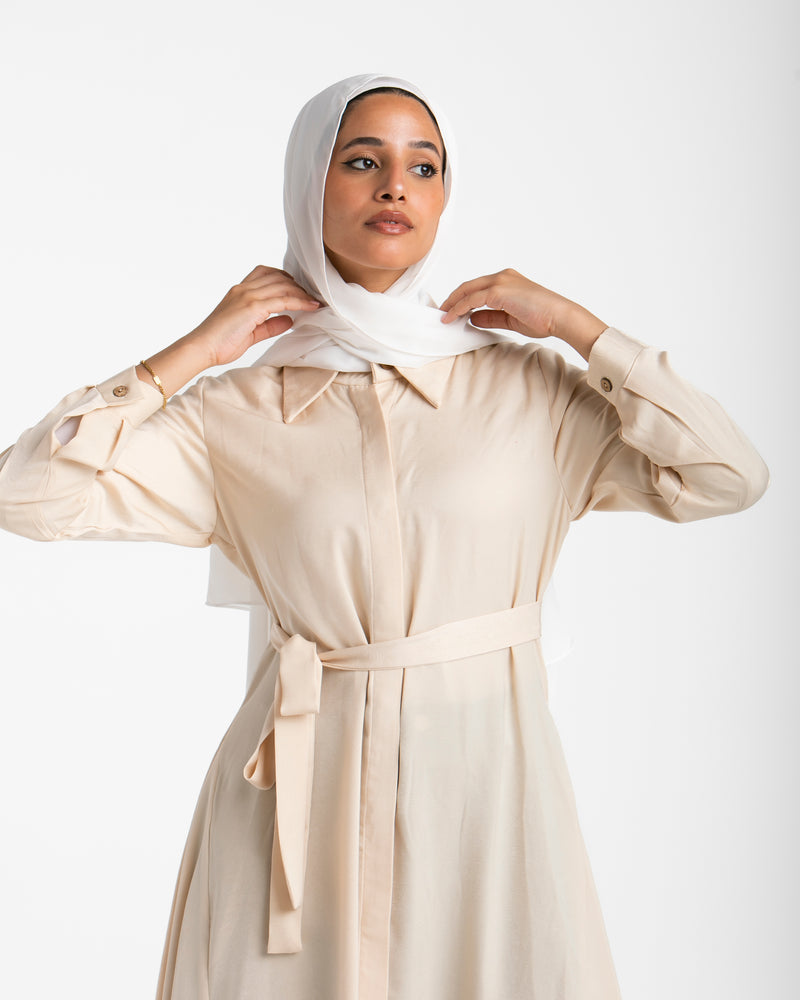 Shirt Dress With Front Buttons Beige