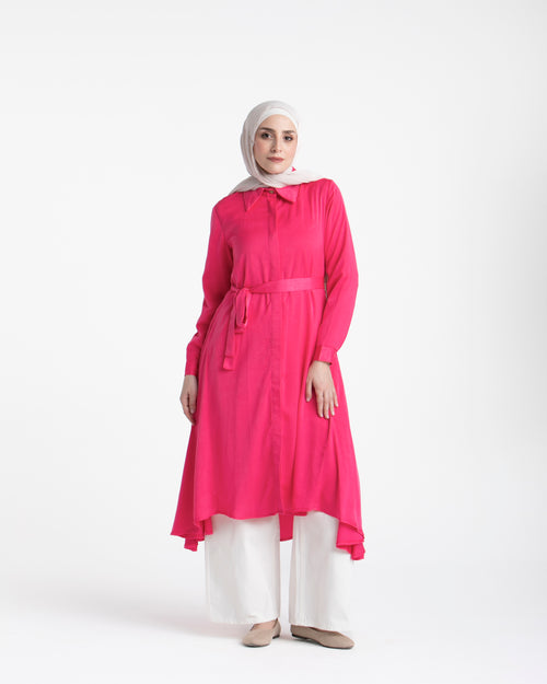 Shirt Dress With Front Buttons Hot Pink