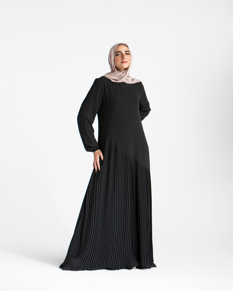 Fully Lined Pleated Dress Black