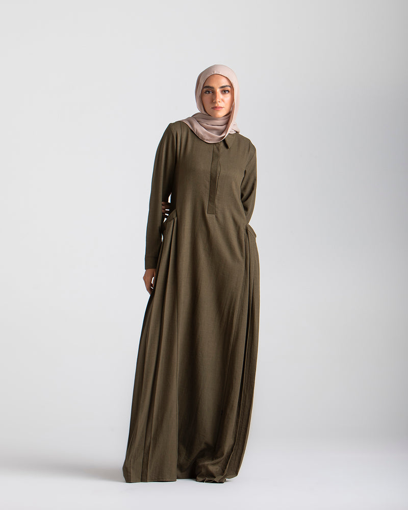 Linen Dress With Pockets Olive