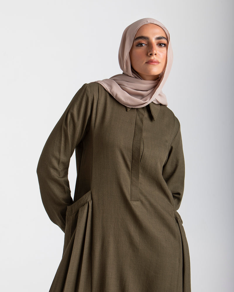 Linen Dress With Pockets Olive