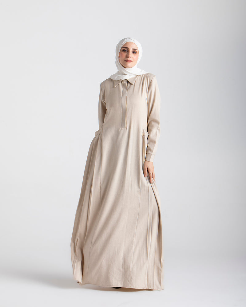 Linen Dress With Pockets Beige