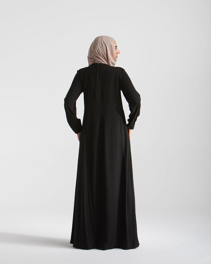 Sleeved Pleated Dress Black