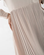 Sleeved Pleated Dress Cream
