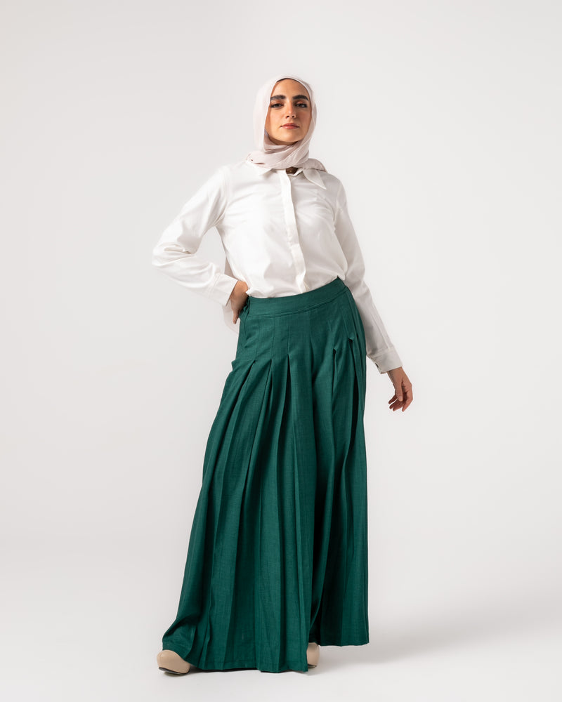 Linen Pleated Jupe Pantalon Teal