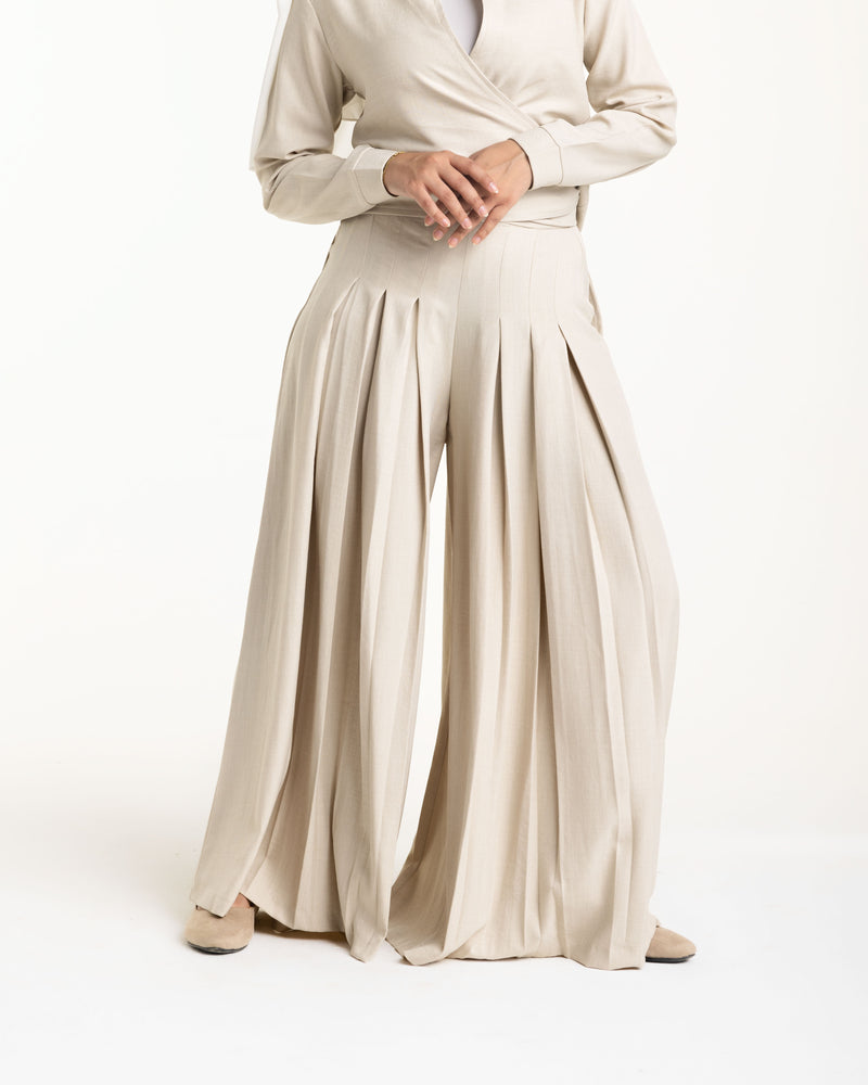 Linen Pleated Jupe Pantalon Beige