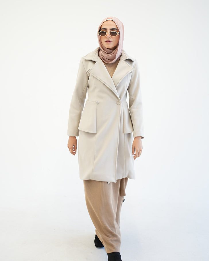 Wool Peplum Coat Beige