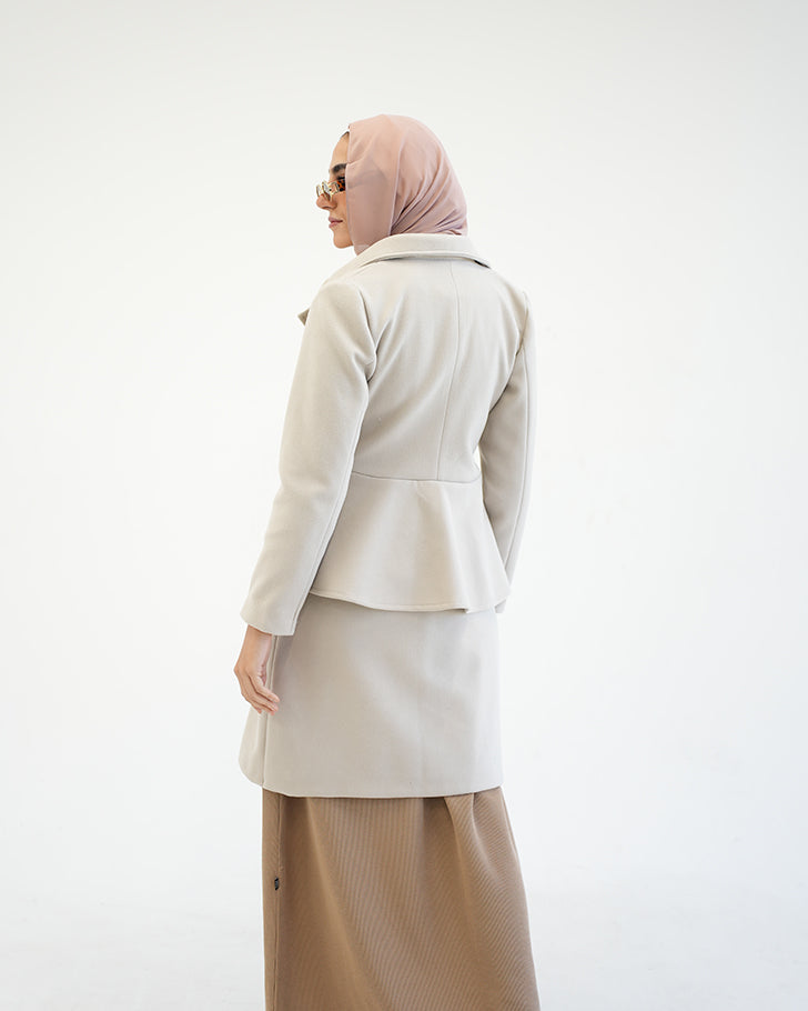 Wool Peplum Coat Beige