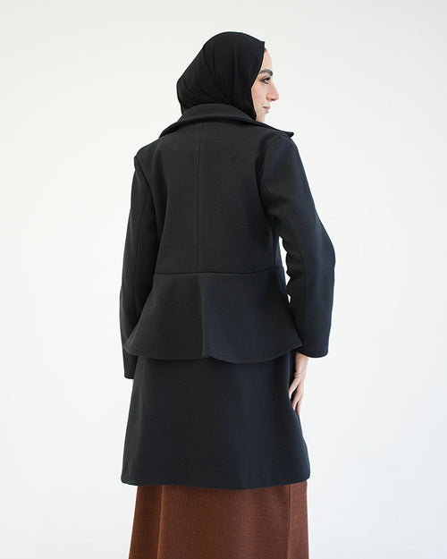 Wool Peplum Coat Black