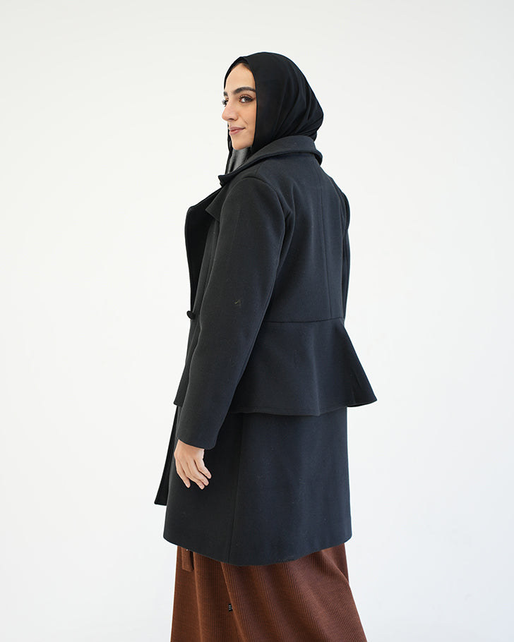 Wool Peplum Coat Black