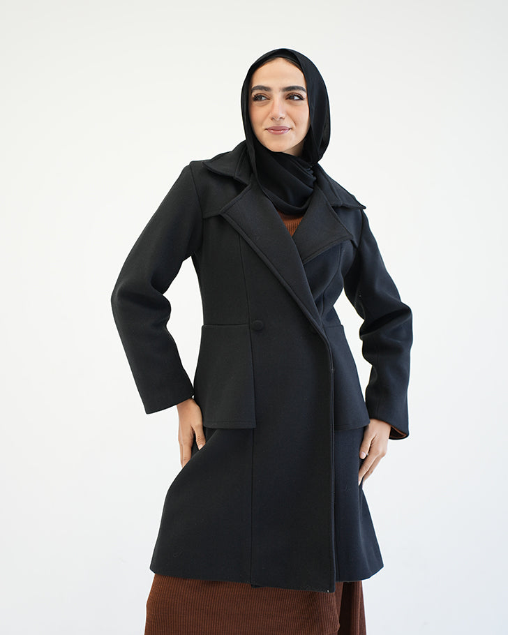 Wool Peplum Coat Black