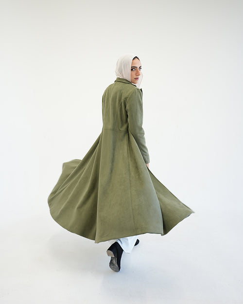 Suede Long Coat Olive