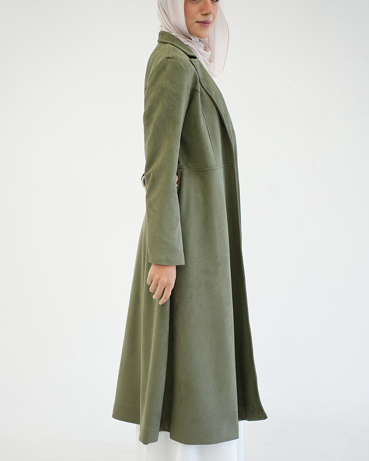 Suede Long Coat Olive