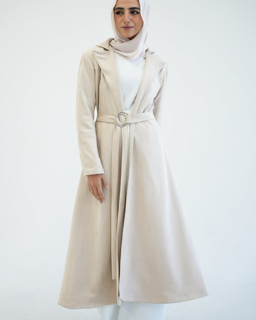 Suede Long Coat Beige