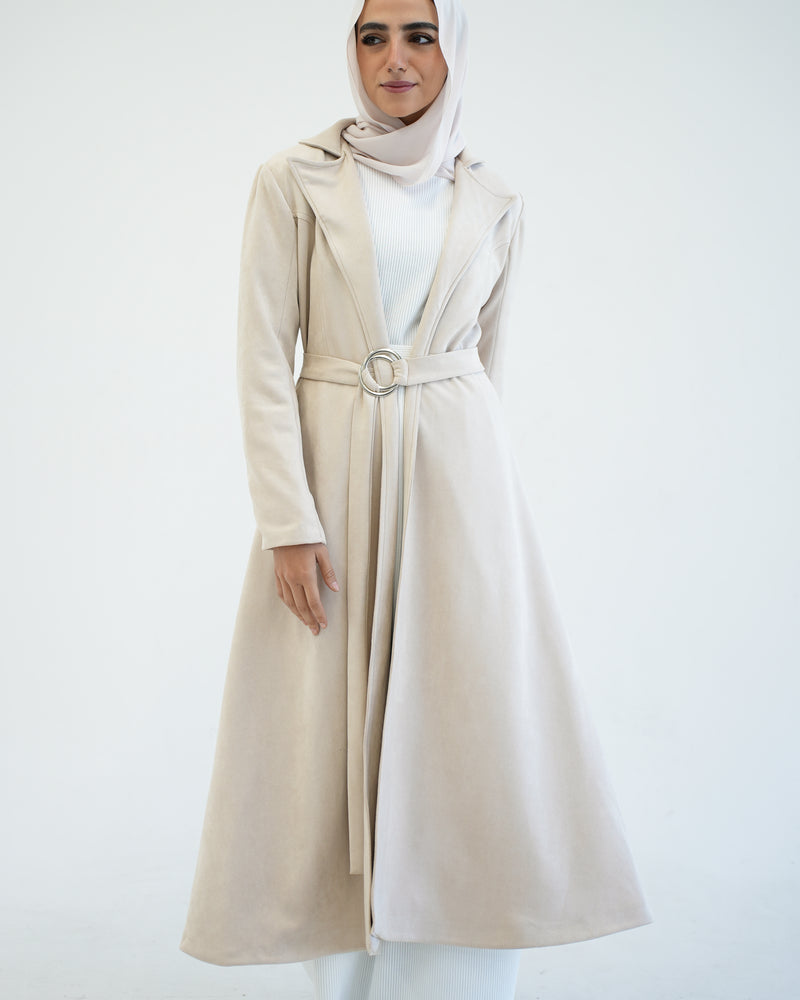 Suede Long Coat Beige