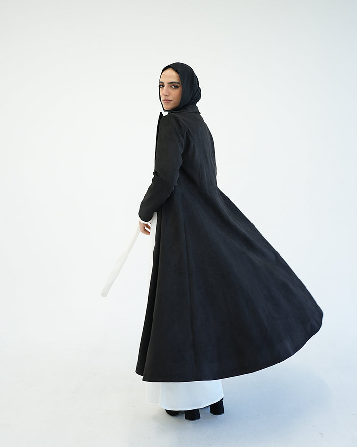 Suede Long Coat Black