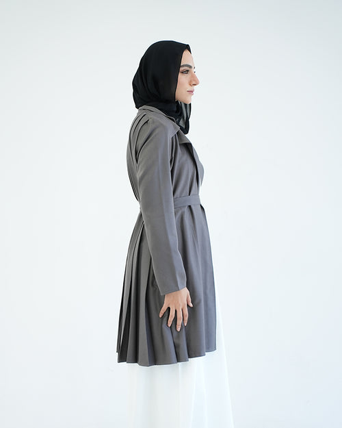 Gabardine Pleated Cardigan Grey