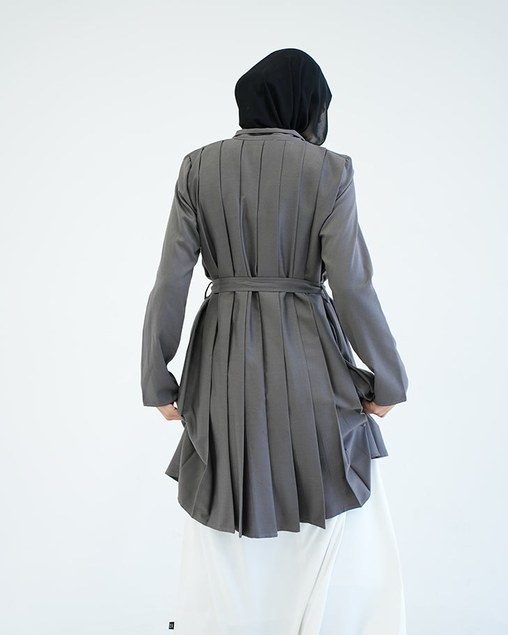 Gabardine Pleated Cardigan Grey