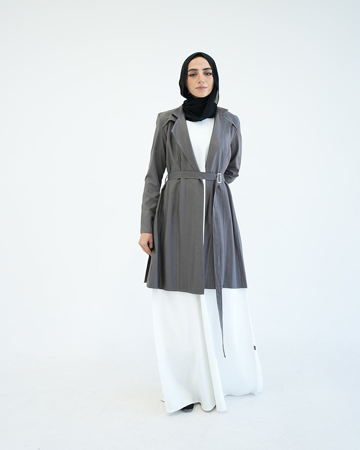 Gabardine Pleated Cardigan Grey