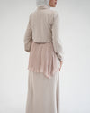 Suede Chemise With Pleated Chiffon Back Beige