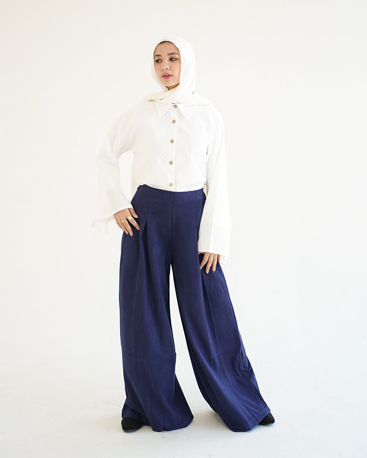 Suede Wide Pants Navy