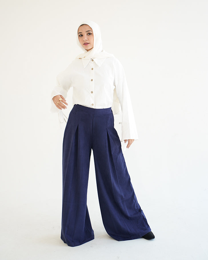 Suede Wide Pants Navy