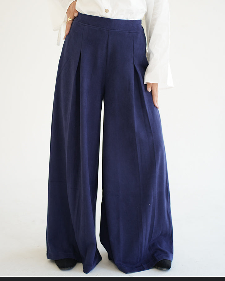 Suede Wide Pants Navy