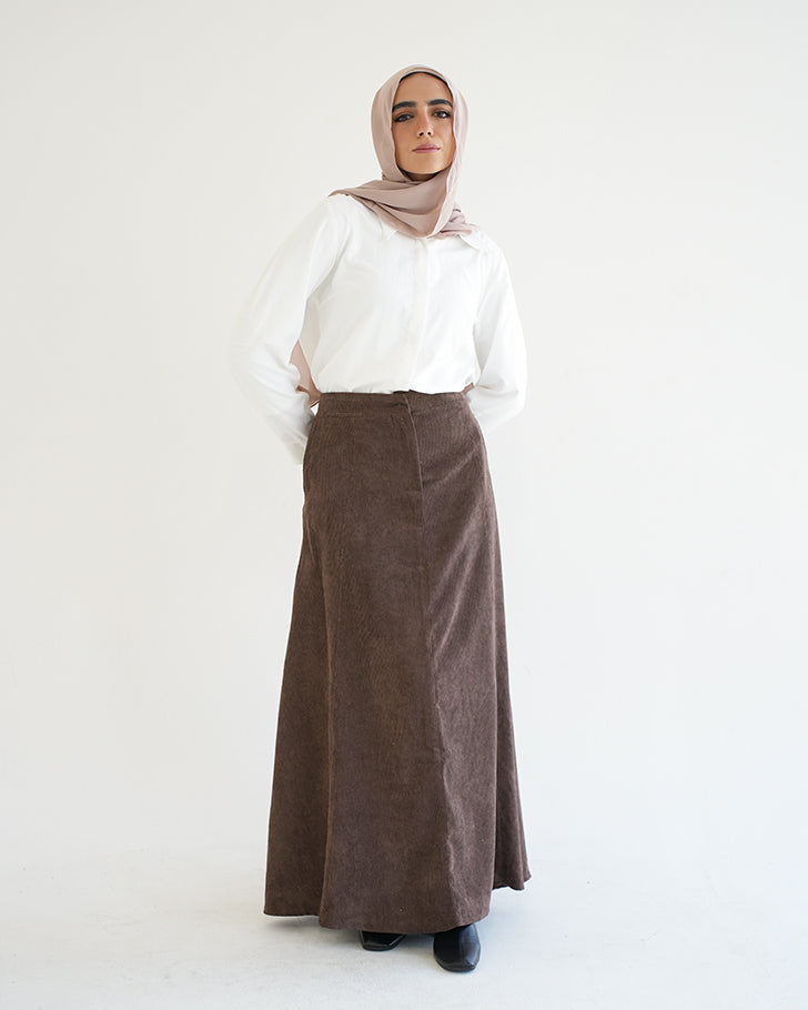 Corduroy Maxi Skirt Brown